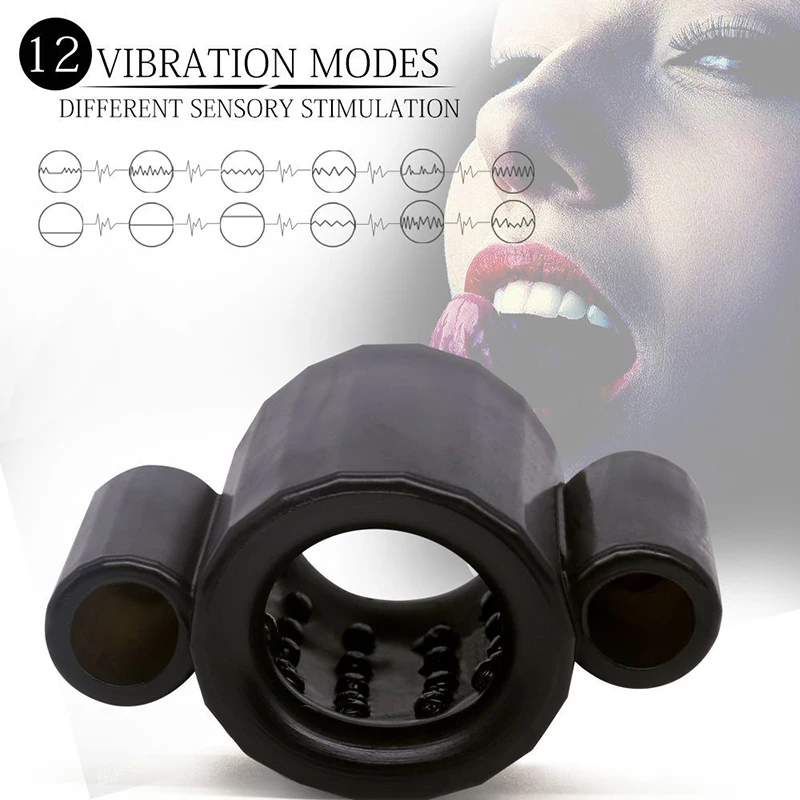 Penis Vibrator 12 Frequency Modes Black Silicone Male Remote Control Penis Trainer Ring Masturbation Waterproof Adult Sex Toys