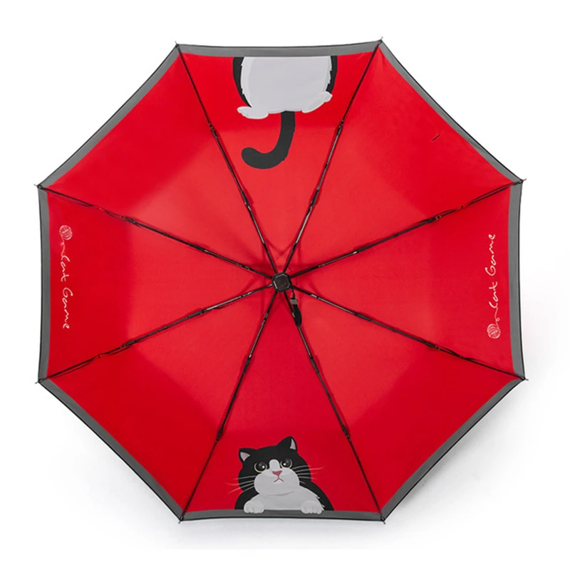 Paraguas de protección UV para mujer, sombrilla con tres pliegues, protección contra la lluvia, sol y gato, color rojo, guarda chuva, novedad de 2021|Paraguas| - AliExpress
