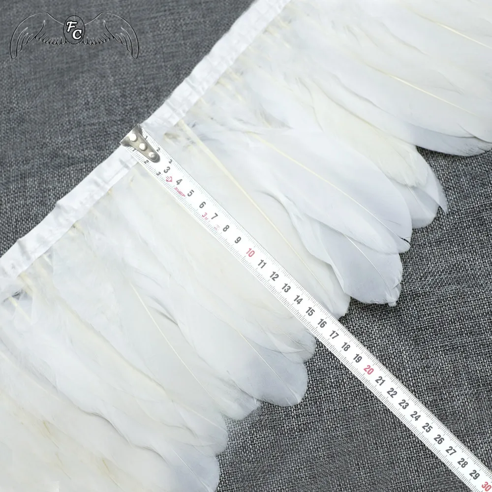 Description Picture 3 of item2M Dyed 13-18CM White Goose Feather Trims Real Geese Feather Ribbon Fringe  Dress Skrit DIY Craft Sewing Material Feathers