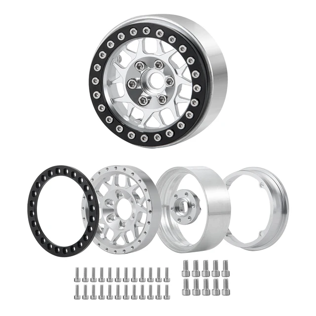 INJORA 1.9 Inch RC Crawler Tires & Wheels - 4Pcs Beadlock Rims For Axial SCX10 90046, Silver - View #11