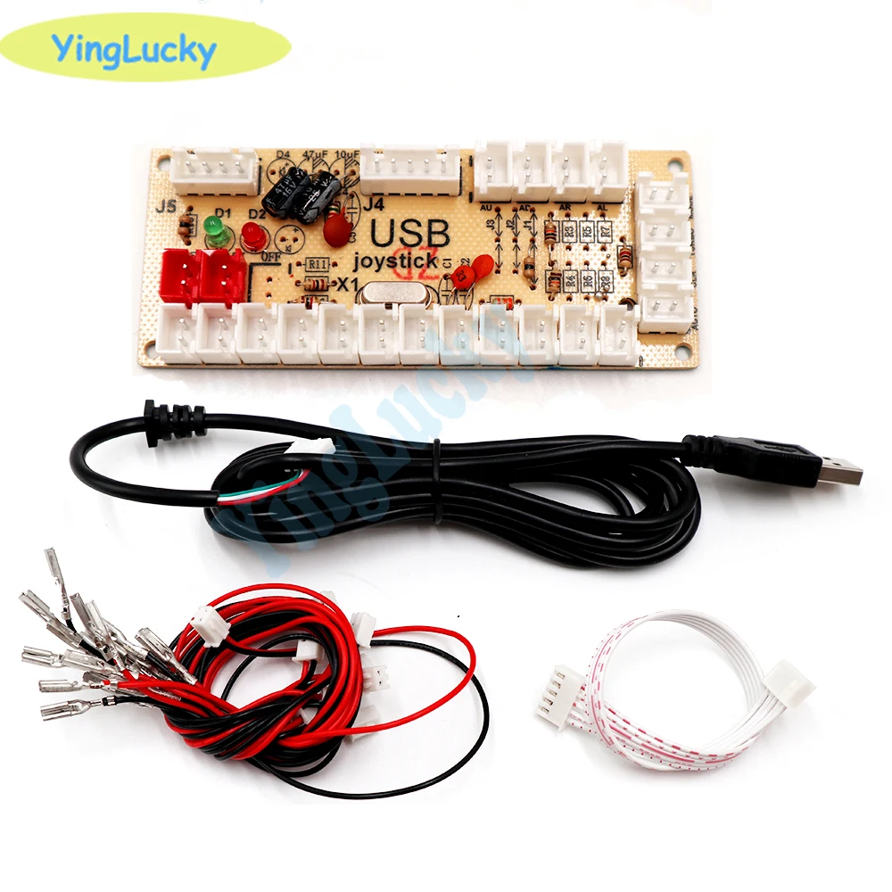 2 players zero delay Arcade USB Encoder for PC Arcade Joystick Toggle PCB with LED light wire 2.8mm or 4.8mm wire 