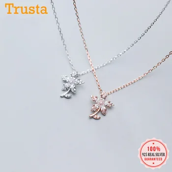 

Trustdavis Genuine 925 Sterling Silver Necklace Sweet Dazzling Flower CZ Pendant Necklace For Women Wedding Jewelry Gift DS1902