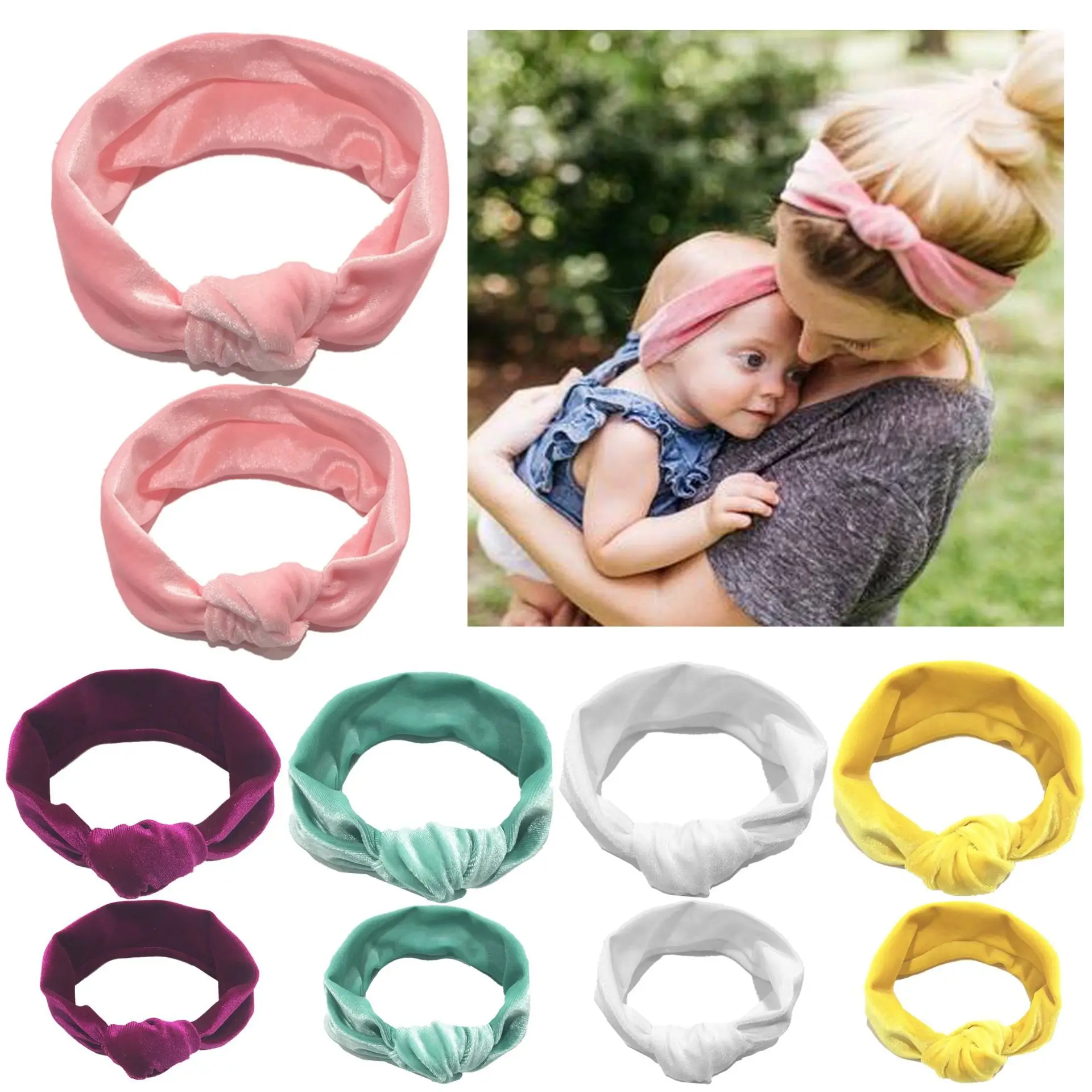 

2Pcs/Set Mommy and me Matching Headbands Photo Prop Gift for Mom and Baby Elastic Cloth Bowknot Headband Accessories