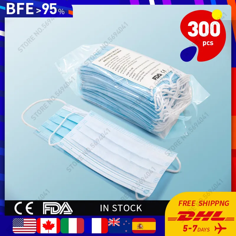 

300pcs Face Mask Anti-Pollution 3 Laye Protection Melt-Blown Face Mask Mouth Mask Non-Woven Masks Disposable Hygiene Mask