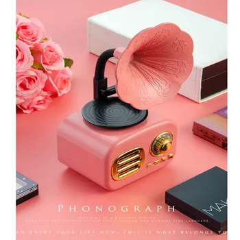 

Portable Retro Bluetooth Audio Speaker Flower Mini Wireless Wood Speaker Large Volume subwoofer Gramophone Speaker for tf fm