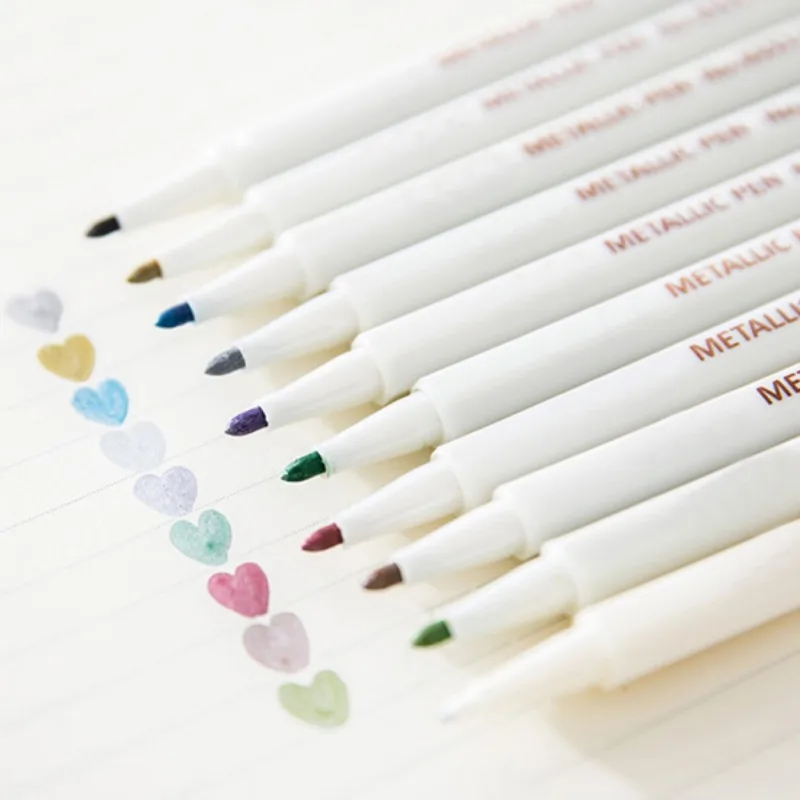 

Metallic Markers Pens Set Scrapbooking DIY Photo Album Card Making Calligraphy Doodling Liquid-Ink Round Tip G