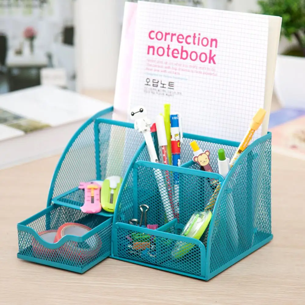  9 Grids Desk Organizer Multi-function Metal Fuselage More Durable Mesh Pen Holder School Offices St