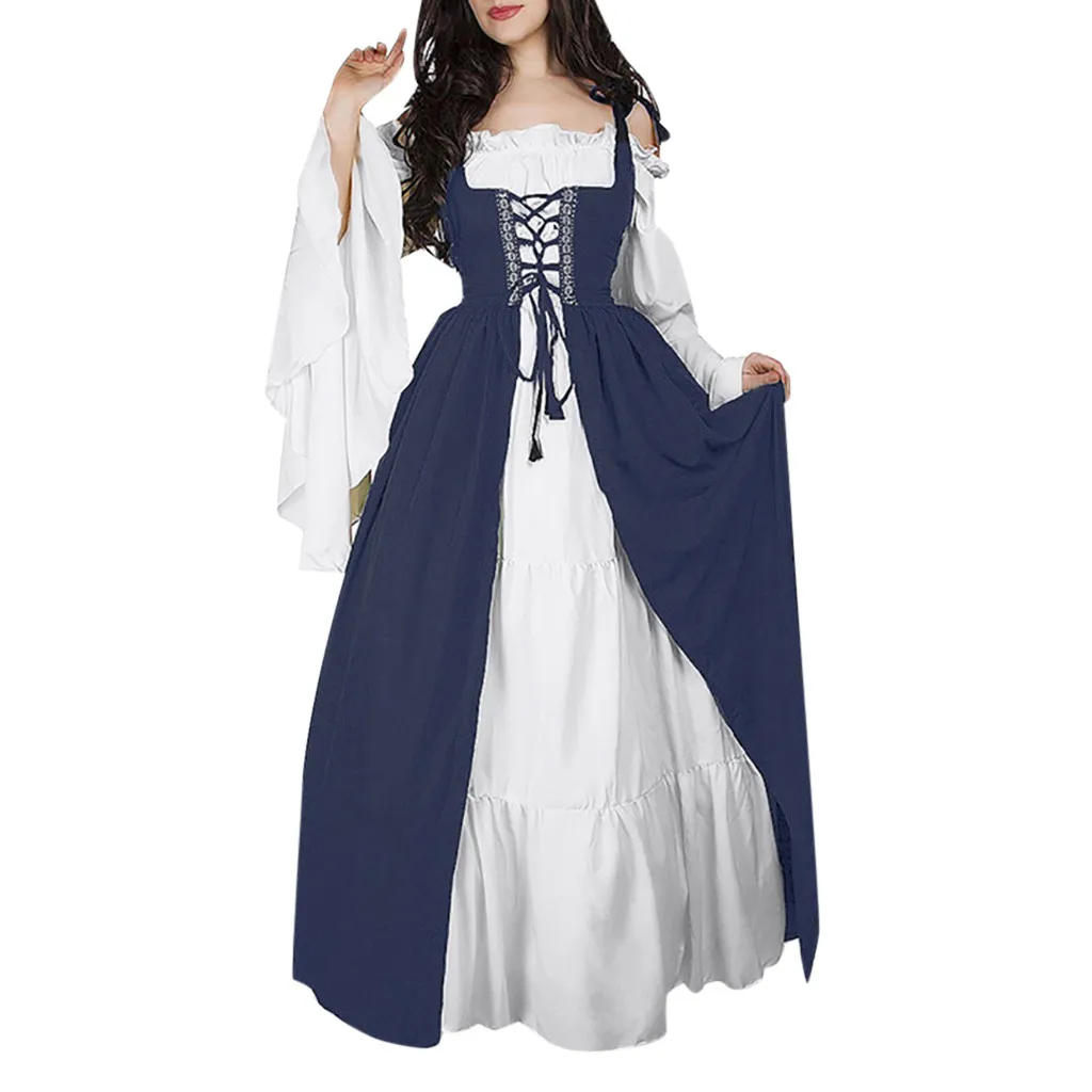 Плюс размер 5XL винтажное женское Макси платье с квадратным вырезом на шнуровке свободное средневековое Косплей длинное платье женские вечерние платья vestidos robe