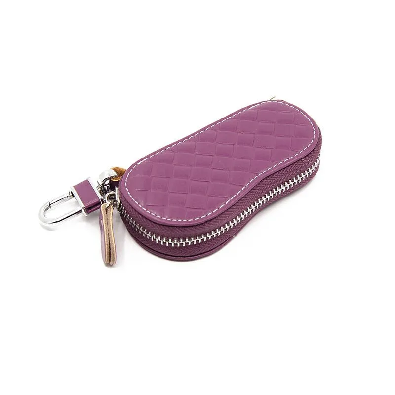 Plaid purple Vento Marea натуральная кожа мужские женские кошельки для ключей короткая подушка из воловьей кожи ID держатель для карт на молнии многофункциональный автомобильный брелок кошелек - Цвет: Plaid purple