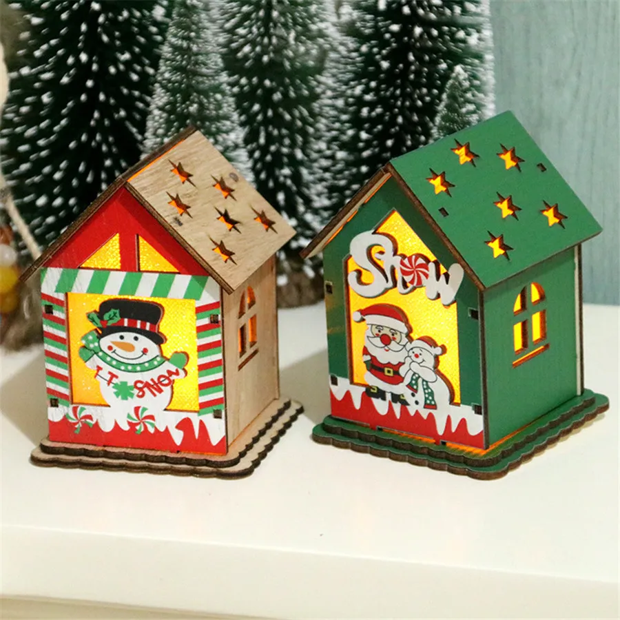 

Wholesale Christmas Decorations for Home New Year with Lights Shiny Wooden Pendants for Christmas Trees Santa Claus Navidad