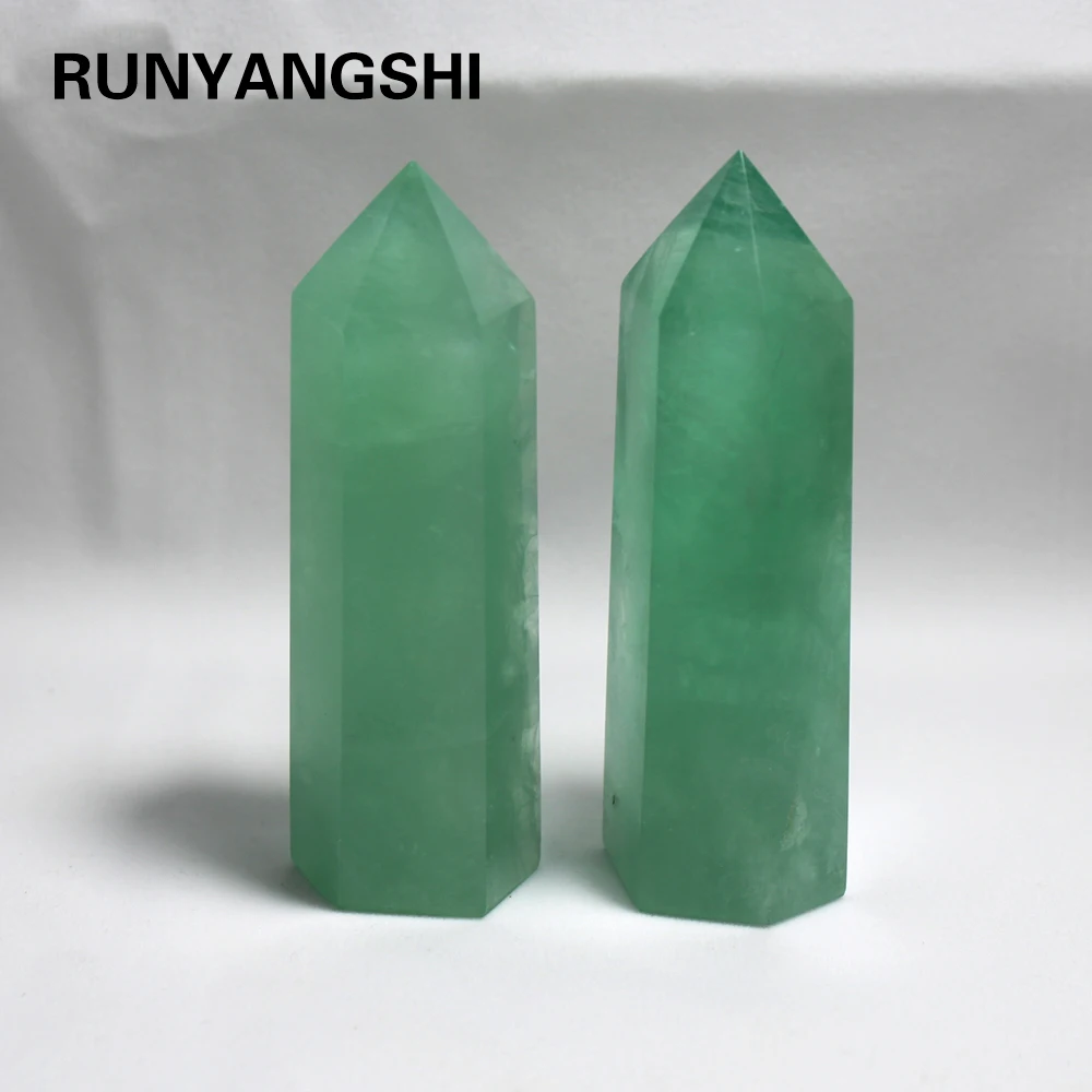 

Runyangshi 1pc 100% 10cm Natural Green Fluorite Crystal Column Decoration Hexagonal Rod Decoration Quartz Healing Stone Single Pointed