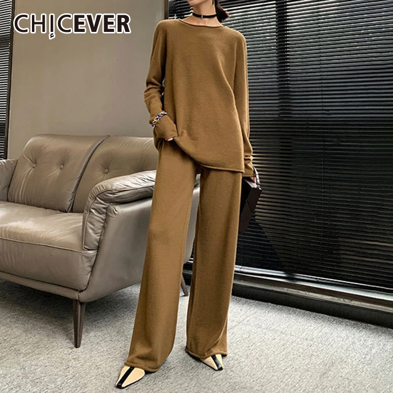 Женский трикотажный костюм CHICEVER комплект из двух предметов свитер с круглым