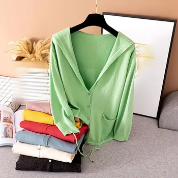 

7 Color Women's Cardigan Sweater Short Hooded Sweater Coat Fashion Long Sleeve 2020 Spring And Autumn New Style 2020
