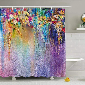 

Blossom Abstract Herbs 3D Flowers Quick Dry Colorful Mildew Resistant With Hooks Home Bathroom Decor Shower Curtain Waterproof