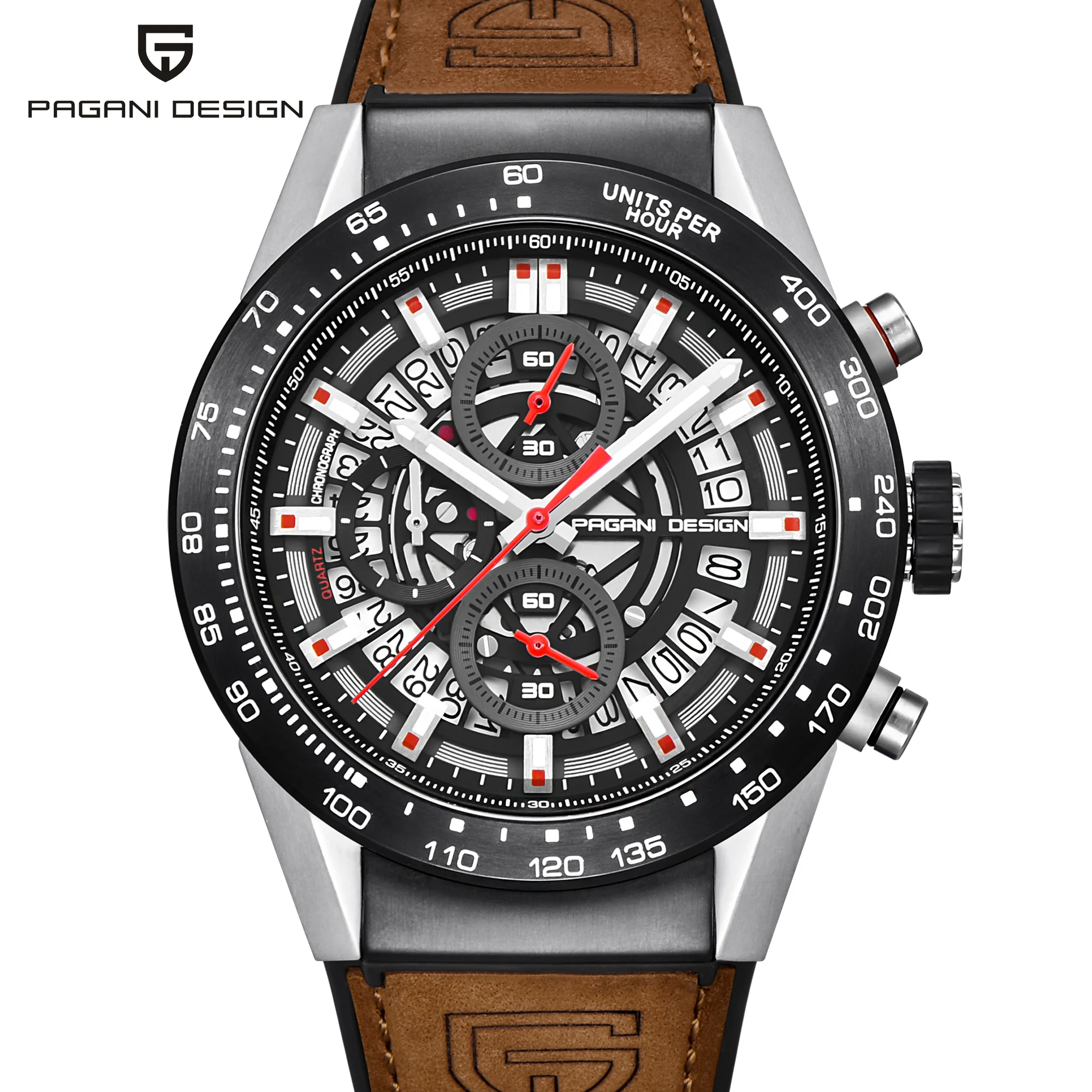 

PAGANI DESIGN Auto Date Leather Men Watch Waterproof Clocks And Watches Men Japan Movt VK67 Quartz Sport Chronograph Wristwatch