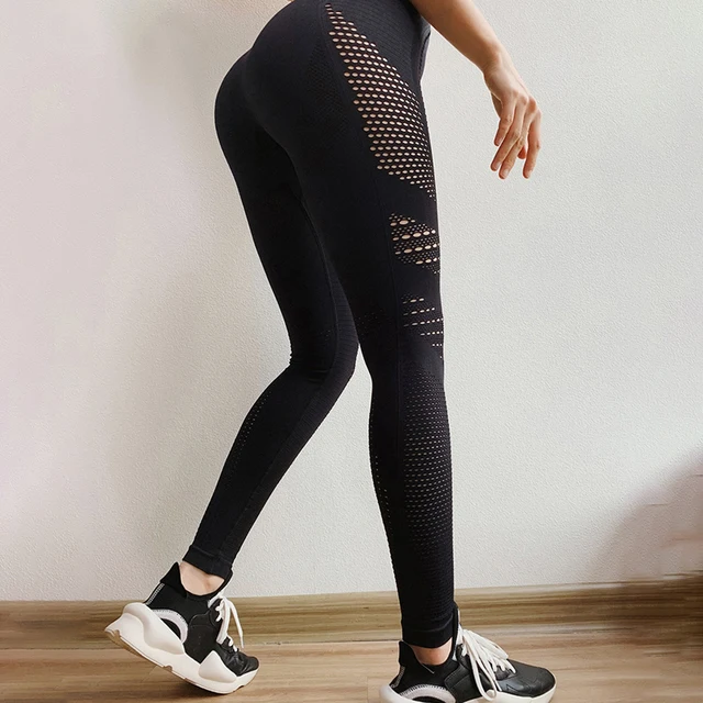 SALSPOR Women Fitness Leggings High Waist Buttocks Push Up Skinny Jeggings Female Cutout Mesh Breathable Slim Workout Leggins 3