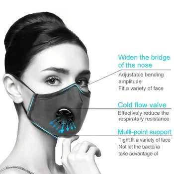 

Cotton 5 valve Mask +10 Filter PM2.5 Mask Dust Mask Activated Carbon Filter Windbreak Virus Antiflu Care Filter Cotton Reusable