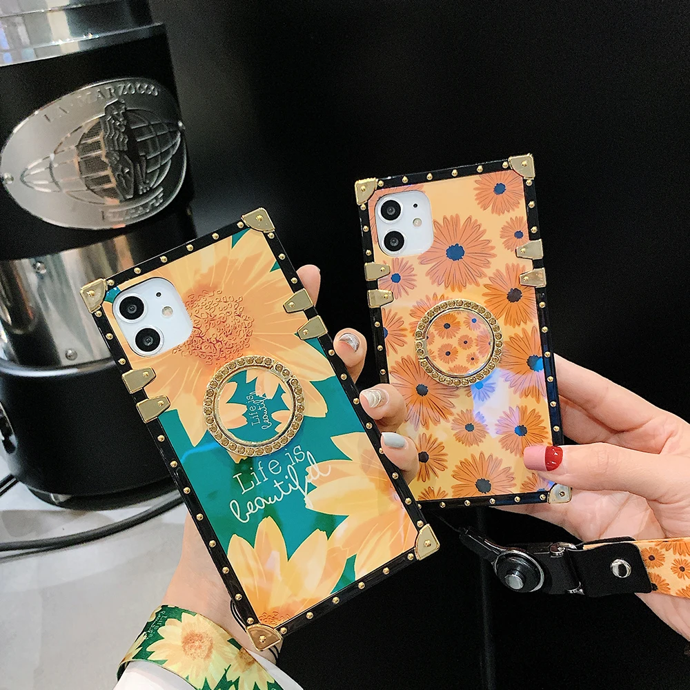 Квадратный чехол с рисунком подсолнуха для Xiaomi Mi9 Redmi Note9 Pro Note9s Note 8 синей