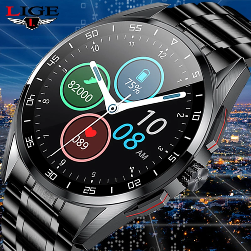 LIGE New 2021 Smart Watch Men Dial Call Full Touch Screen Sport Fitness Tracker IP68 Waterproof Smartwatch Men For Android IOS