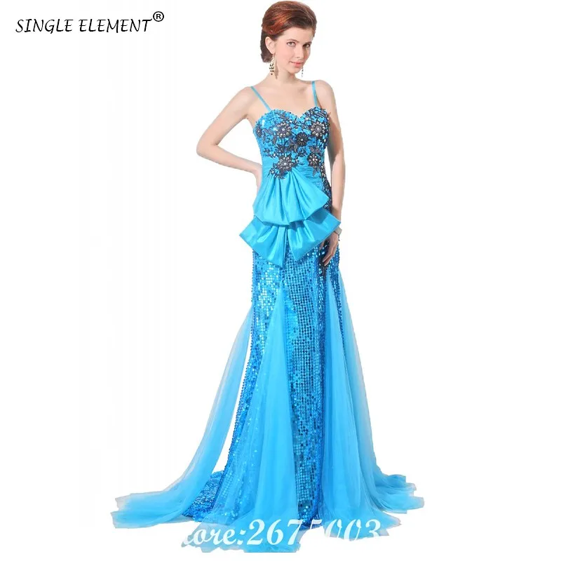 

SINGLE ELEMENT Sky Blue Sequins Spaghetti Straps Mother Of The Bride Dresses