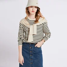 

Navy Collar Sweater Women Striped Shawl Fake Two-piece Sweater Spring Autumn Loose Long-sleeved Tie-up Blouse Preppy Style Tees