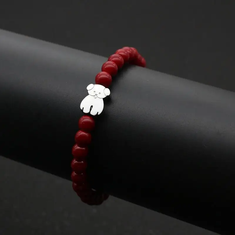 Stainless Steel Cute Bear Charm Bracelets Women Men Simple Elasticity Line Beaded Bracelet Couple Friendship Jewelry Gift bracelet jewelry