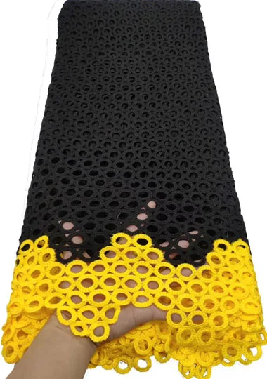 2021 New Design African Milk Silk Cord Lace Guipure Fabrics High Quality Fashion Fabric FTB103 Black&ampyellow | Дом и сад