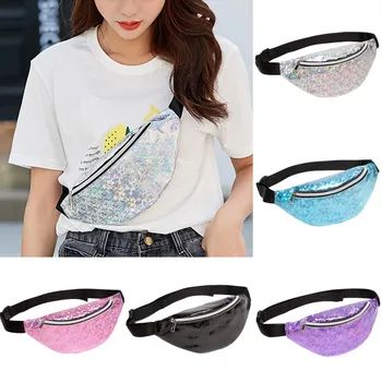 

Fashion Lady Shoulders Sequin Waist Pack Letter Purse Mobile Phone Bag Sequin Women Waist Bag Fanny Pack Belt Money Pouch