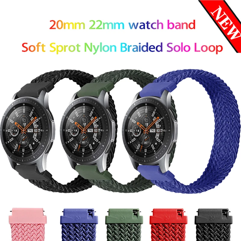 

20 22MM Braided Loop Nylon Strap For Samsung Galaxy Watch 3 41 45mm Gear S3 Frontier 46/42 Active 2 Amazfit Bip Huawei GT/2 band