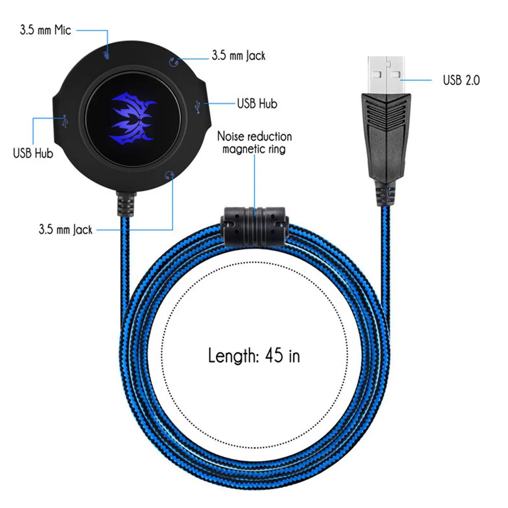 Шумоподавление ПК Мульти Интерфейс адаптер USB стерео внешняя звуковая карта с подсветкой кабель ноутбук