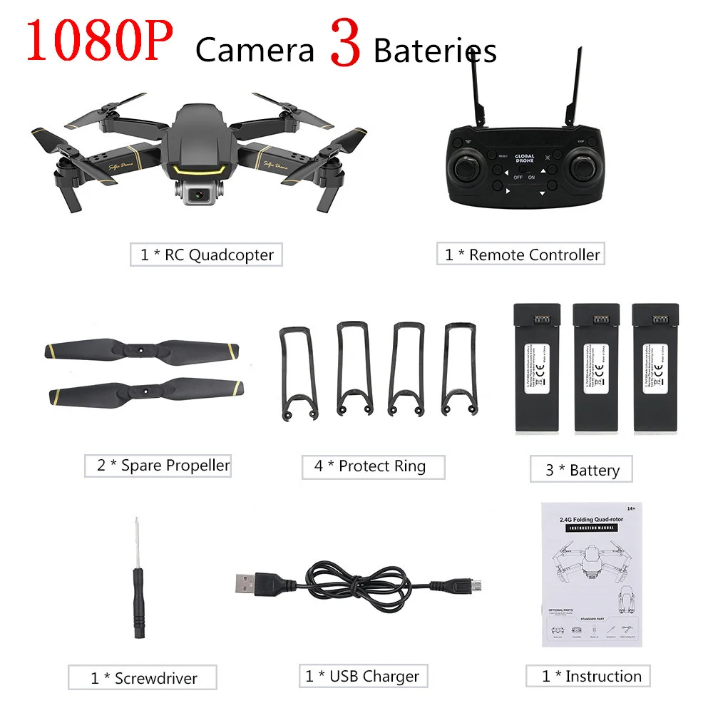 Global GW89 Радиоуправляемый Дрон с камерой 1080P HD Wifi FPV Gesture Фото Видео удержание высоты складной Радиоуправляемый квадрокоптер для начинающих VS E58 - Цвет: 1080P Black 3B