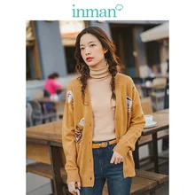 INMAN, осень, Новое поступление, трикотажный кардиган с глубоким v-образным вырезом, Ретро стиль, литературный жаккард, подходит ко всему, повседневный женский кардиган