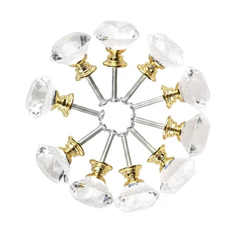 

Newest Diamond Shape Crystal Glass 30mm Kitchen Cabinet Door Drawer Knob Cupboard Dresser Wardrobe Pull Handle with Screws, 10pc