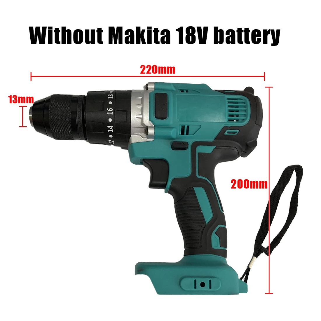 

Cordless Brushless Impact Drill For Makita 18-21V Li-ion Battery No Batteries For Wood, Metal, Plastic And Low Speed Is 550rmp
