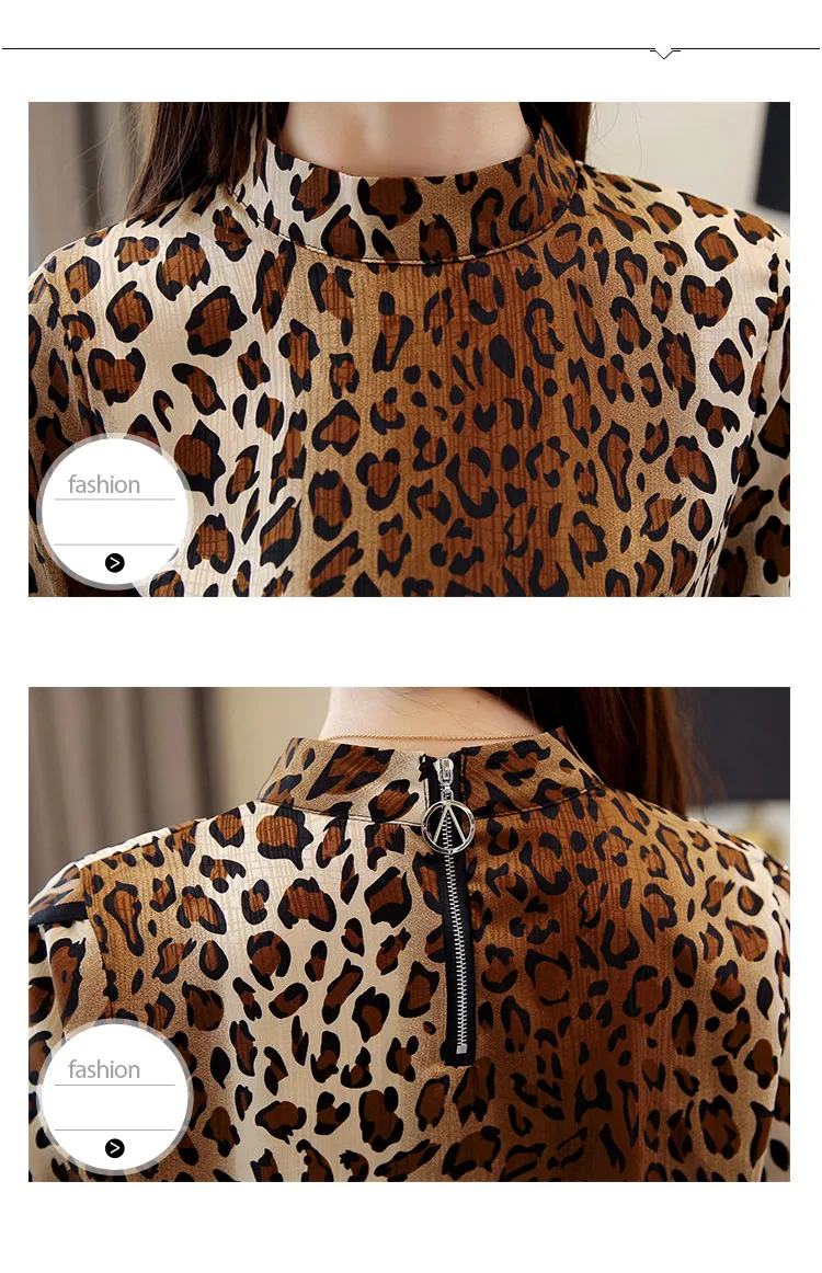 new women tops and blouse vintage pullover long sleeve leopard o-neck women's blouse OL casual lady shirt blusas 5466 50