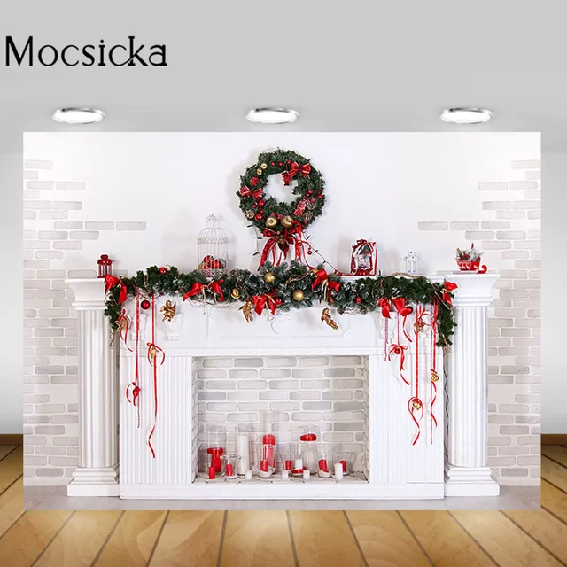 Mocsicka Christmas Living Room Backgrounds Christmas Tree Fireplace Garland Xmas Backdrop Decorations Newborn Photography Props Style-11