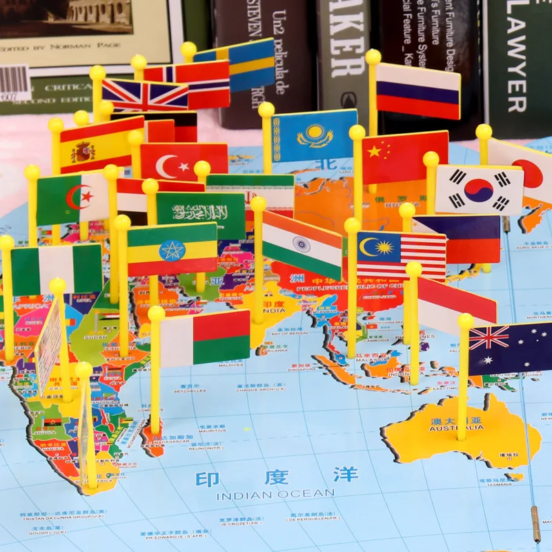 

World Map Jigsaw Puzzle Block National Flag Montessori Early Childhood Children Educational Force Toy 4-6-7-9-Year-Old Boy Women
