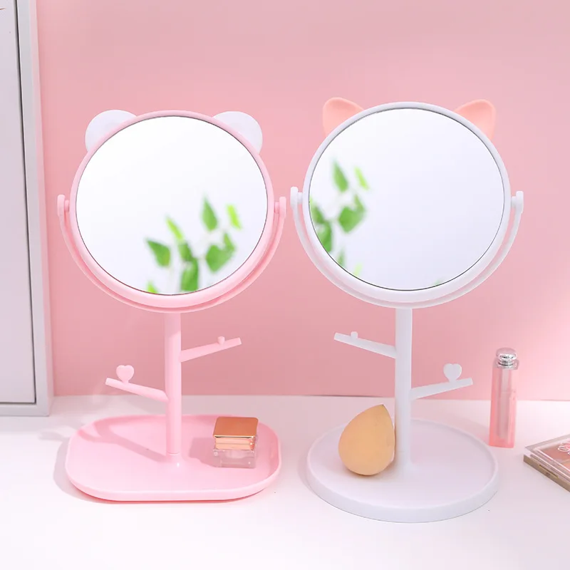 Meng кошачьи уши макияж зеркало милые пластиковые одностороннее настольное зеркало многофункциональная коробочка для драгоценностей макияж зеркало