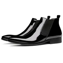 Fashion Men Chelsea Boots Genuine Cowhide Leather Men Autumn Spring Patent Leather Boots Handmade Pointy Ankle Shoes Fashion Men Chelsea Boots Genuine Cowhide Leather Men Autumn Spring Patent Leather Boots Handmade Pointy Ankle Shoes