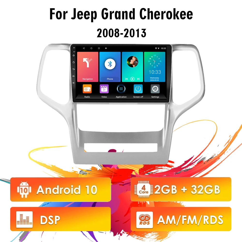 Автомобильный мультимедийный плеер easteregg для Jeep Grand Cherok 2008-2013 9 &quotAndroid 10 AM/FM RDS DSP 2 Din