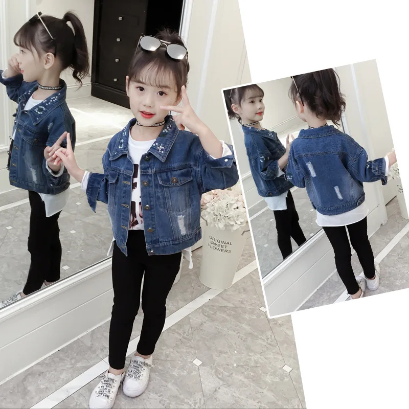 

Childrenswear 2020 Spring And Autumn New Style Girls Cowboy Turn-down Collar Coat Western Style Children Little Girl Jacket