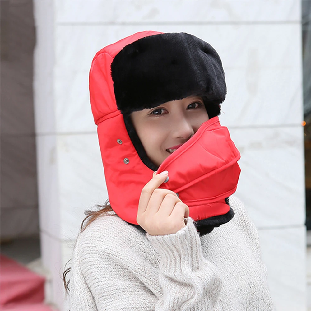 Зимняя шапка для мужчин и женщин мужская бомбер с шарфом противотуманная маска
