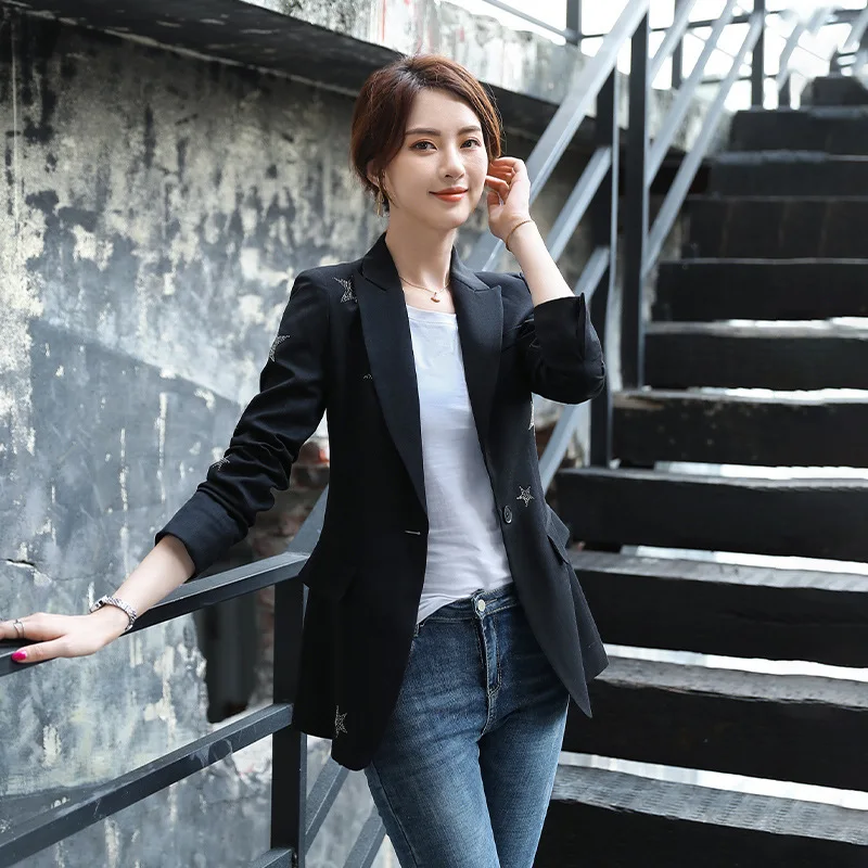 

Temperament Slim Women's Jacket High Quality Casual hipster five-pointed star decorated long-sleeved blazer Female office suit