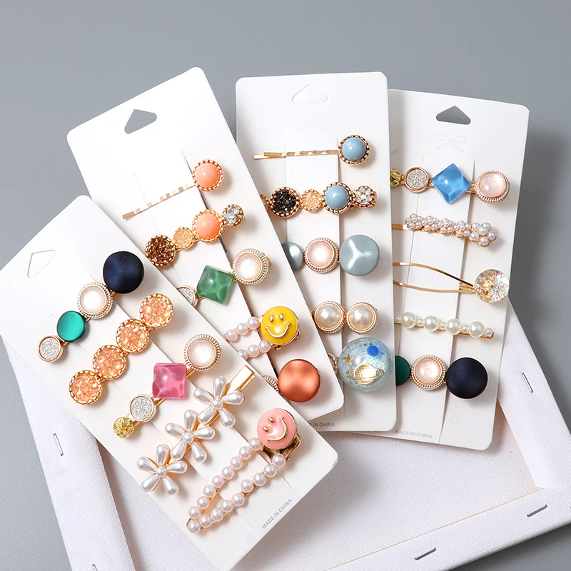 

5 Pieces Girl Hairpin Set ladies Hair Clips Fashion Pearl Geometric Hairpins Girl Sweet Headband Hair accessories Headdress