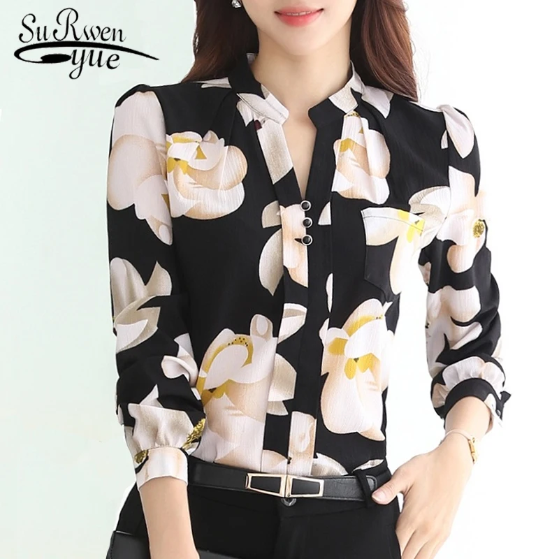 long sleeve print chiffon women blouse shirt Fashion women blouses 2020 blusas feminine blouses OL blouse women tops Z0001 40