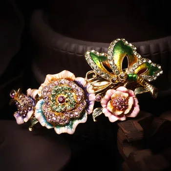 

Wholesale Cloisonne peony hair clip retro National Style Crystal bride pan head hairpin hairpin headdress headdress