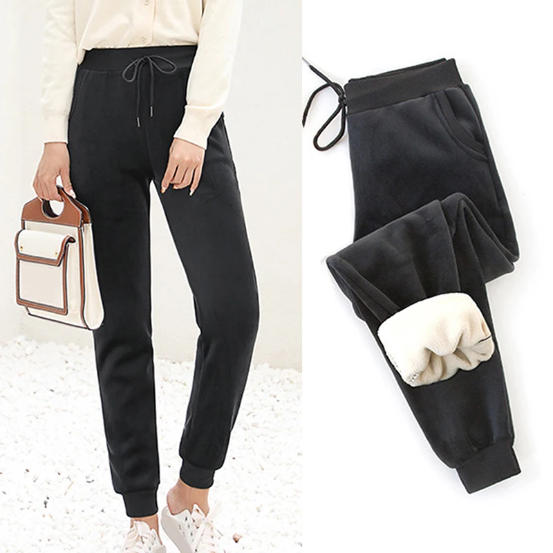 

Hot Casual Women Lamb Fur Cashmere Slim Pants Female Casual Warm Harem Pant Ladies Thick Lined Fleece Winter Sweatpants Trousers