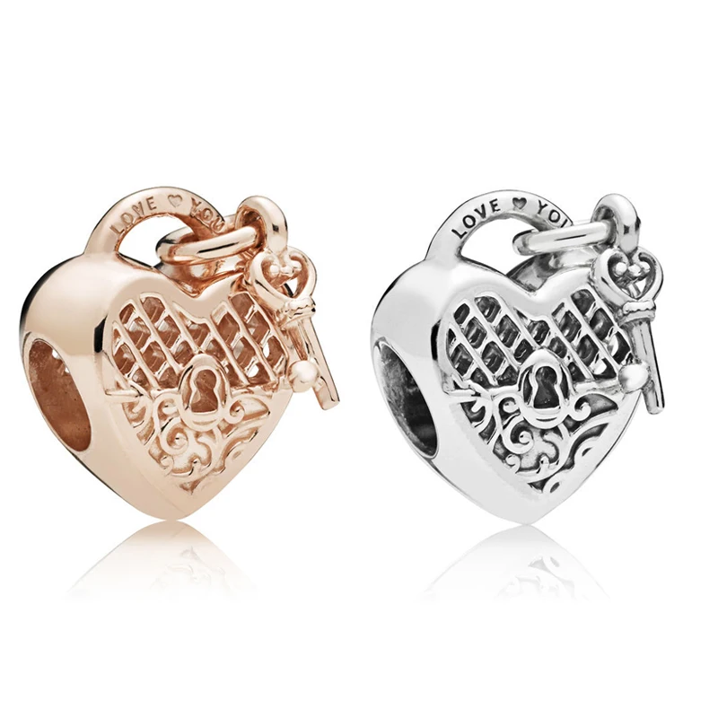 Authentic 925 Sterling Silver Bead Love You Heart Padlock Charm Fit Fashion Women Pandora Bracelet Bangle Gift DIY Jewelry | Украшения и
