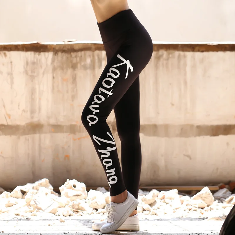 

New Style Yoga Pants Women's Foreign Trade Trousers Quick-Dry Elasticity Sports Tight-Fit Large Lettered Fitness Pants Casual Ru