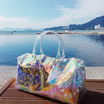 

Large Capacity Laser Travel Boston Bags for Women Luxury Designer Chain Decoration Handbag Transparent Single Shoulder Bag Cc Gg